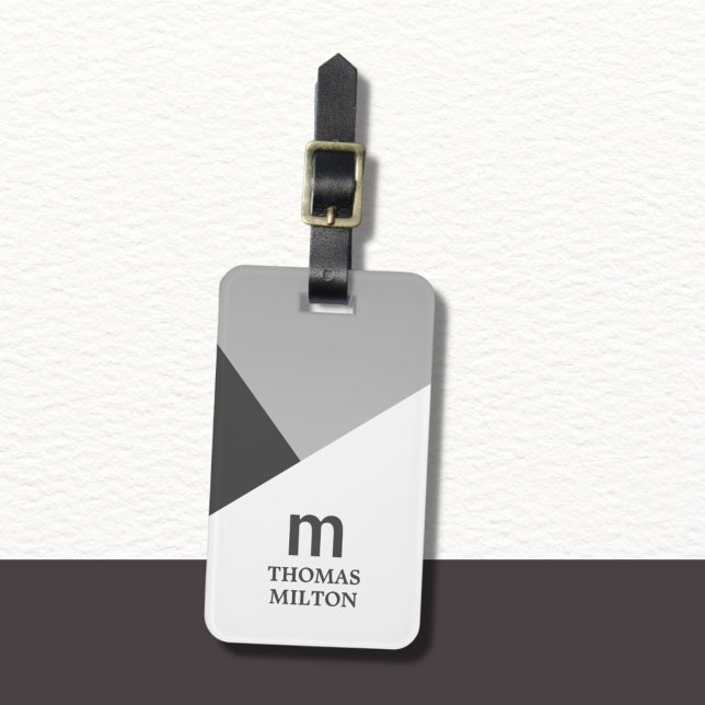Modern Geometric Grey White Faux Silver Luggage Tag (Creator Uploaded)