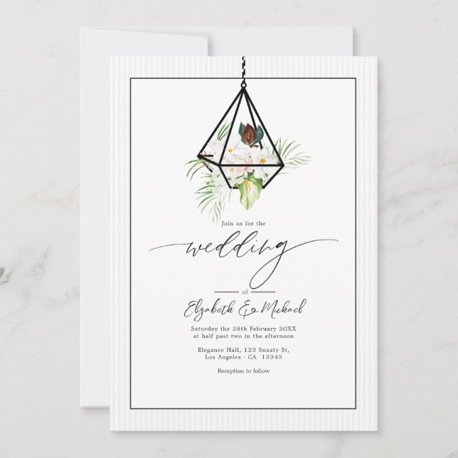 Modern Geometric Hanging Terrarium Wedding QR Code Invitation (Front)