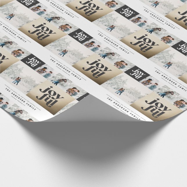 Modern geometric joyful typography gold christmas wrapping paper (Corner)