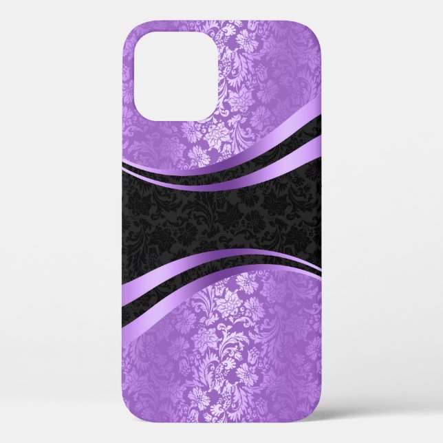 Modern geometric lavender & black damasks design C Case-Mate iPhone Case (Back)