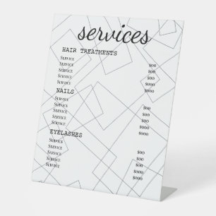 Modern Geometric Line Art Salon Service Menu Pedestal Sign