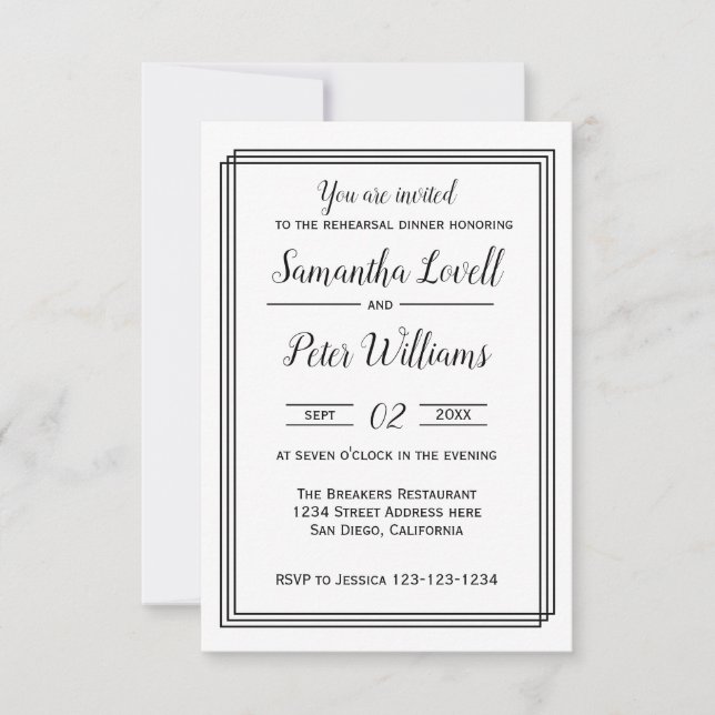 Modern Geometric Lines -3x5Rehearsal Dinner Invite (Front)