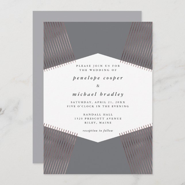 Modern Geometric Lines Grey Wedding Invitation (Front/Back)