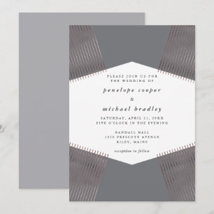 Modern Geometric Lines Grey Wedding Invitation