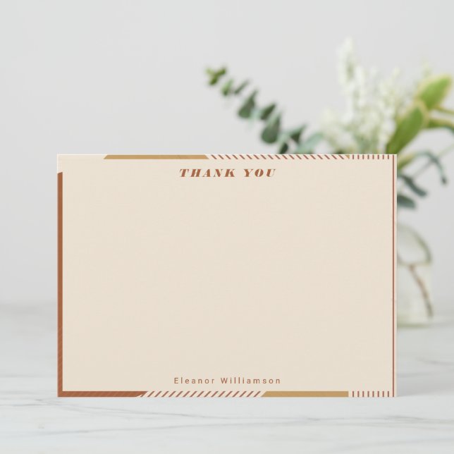 Modern Geometric Lines Terracotta Personalised Thank You Card (Standing Front)