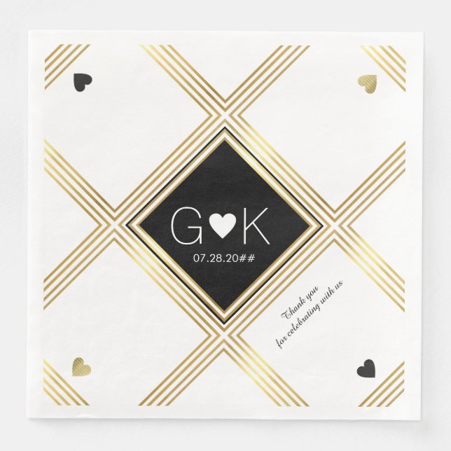 Modern Geometric Lines with Monogram for Wedding Napkin (Front)
