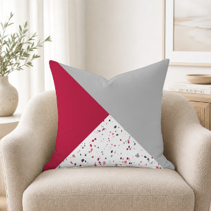 Modern Geometric Magenta Grey Terrazzo Cushion