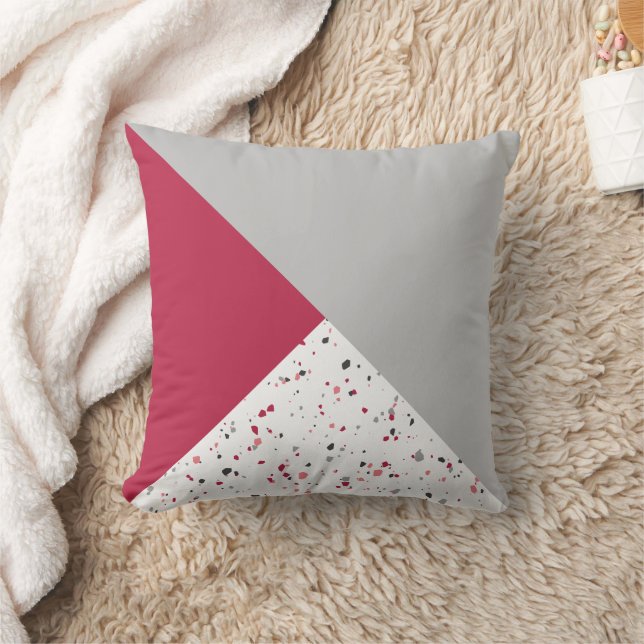Modern Geometric Magenta Grey Terrazzo Cushion (Blanket)