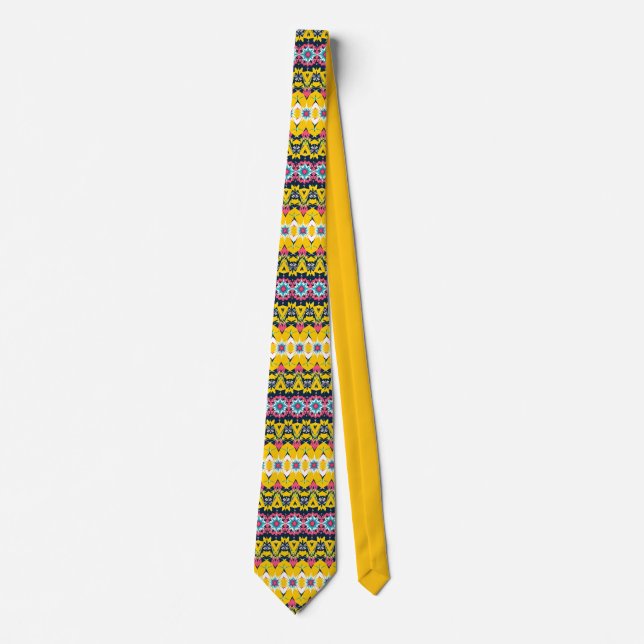 Modern geometric mandala yellow navy pattern tie (Front)