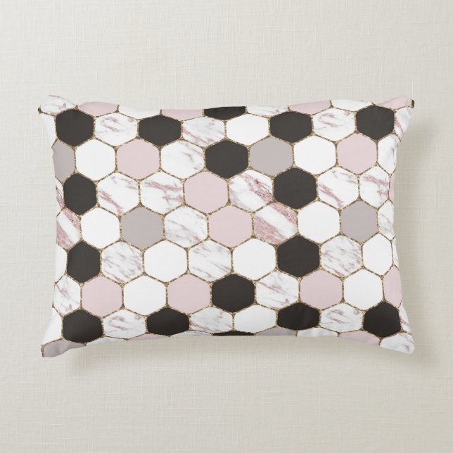 Modern Geometric Marble Hexagon Pattern Decorative Cushion (Front)