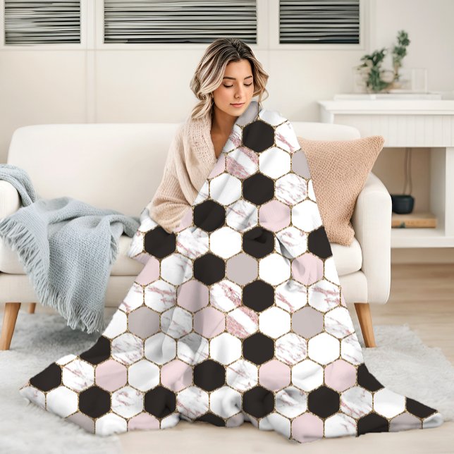 Modern Geometric Marble Hexagon Pattern Fleece Blanket (Creator Uploaded)