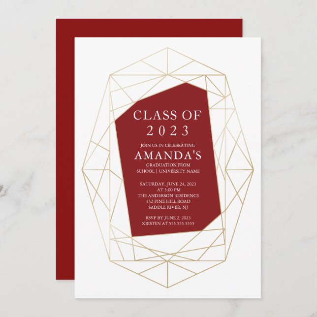 Modern Geometric Maroon Graduation Invitation (Front/Back)