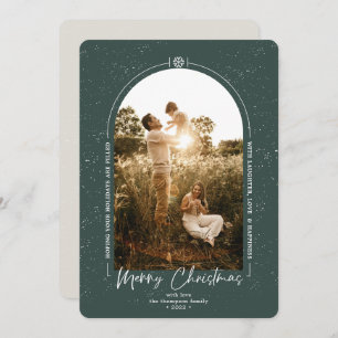 Modern Geometric Merry Christmas Dark Green Photo Holiday Card