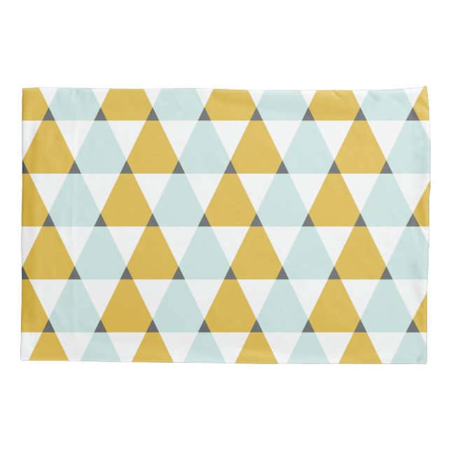 Modern Geometric Mint Yellow Triangles Pattern Pillowcase (Back)