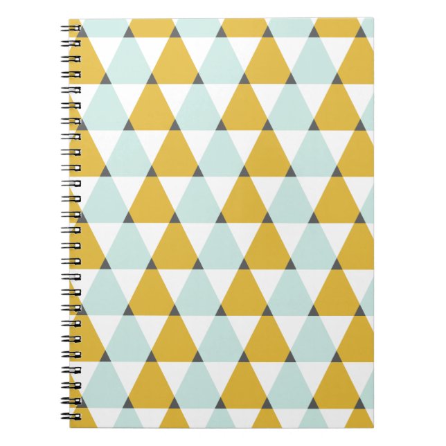 Modern Geometric Mint Yellow Triangles Pattern Spiral Notebook (Front)
