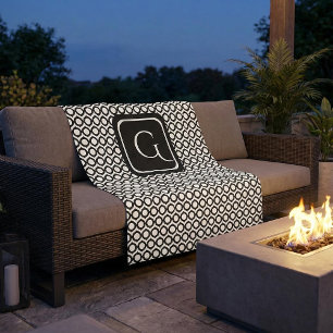 Modern Geometric Monogram Black White Fleece Blanket