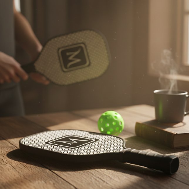 Modern Geometric Monogram Black White Pickleball Paddle (Creator Uploaded)