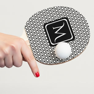 Modern Geometric Monogram Black White Ping Pong Paddle