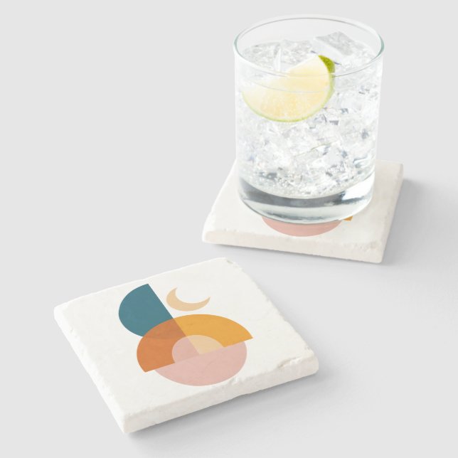 Modern Geometric Moon Abstract Art Stone Coaster (Side)