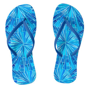 Modern Geometric Mosaic, Cobalt and Sky Blue Jandals