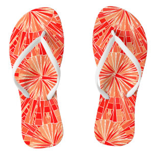 Modern Geometric Mosaic, Coral Orange Jandals