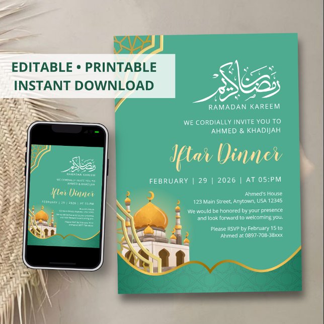 Modern Geometric Mosque Ramadan Iftar Invitation (Creator Uploaded)