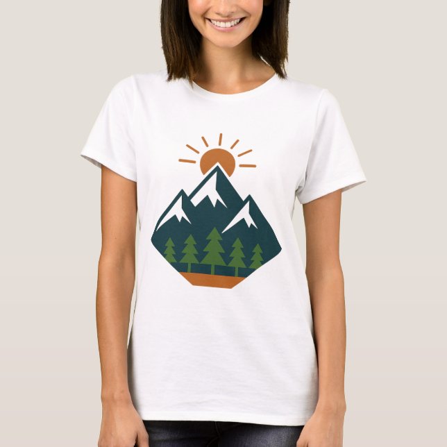 Modern Geometric Mountain Adventure Nature T-Shirt (Front)