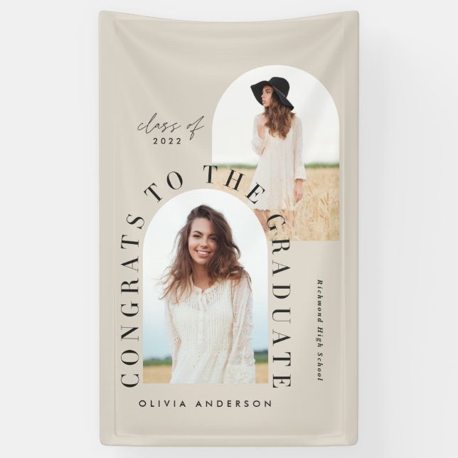 Modern geometric multi photo arch graduation banner (Vertical)