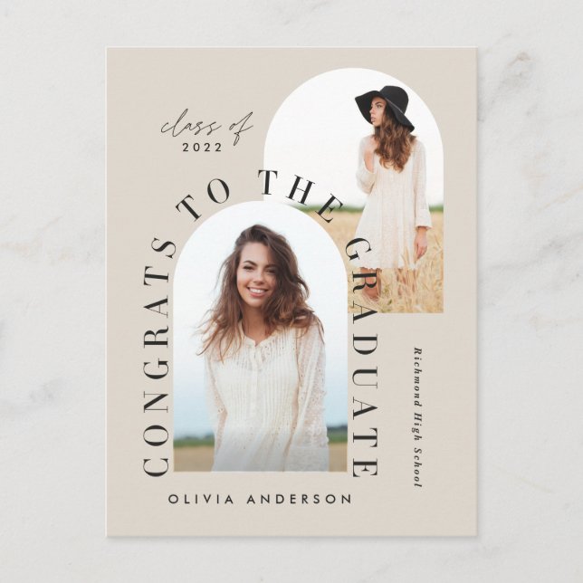 Modern geometric multi photo arch graduation postcard (Front)