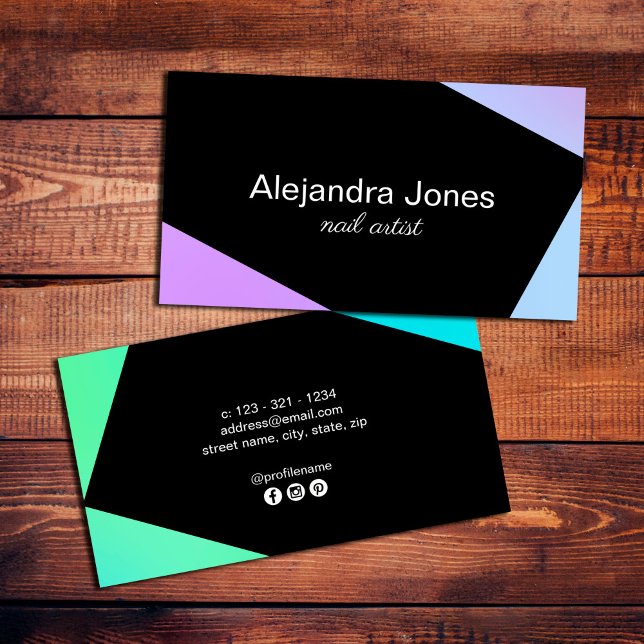 Modern geometric nail artist business card (Creator Uploaded)