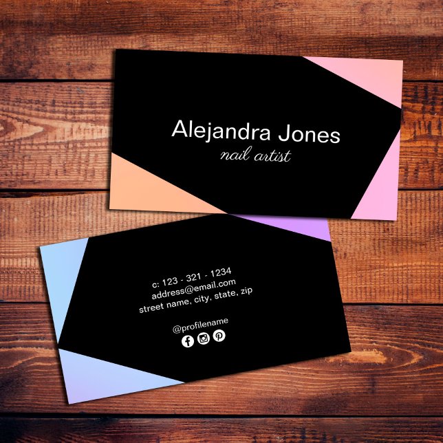 Modern geometric nail artist business card (Creator Uploaded)