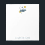 Modern Geometric Nature Landscape Personalized Notepad<br><div class="desc">Capture your thoughts, to-do lists, and notes in style with this personalized minimalist mountain notepad. Featuring a serene nature-inspired illustration of pine trees, mountains, and a golden sun, this design is perfect for adventure lovers, outdoor enthusiasts, and anyone who appreciates simple, modern stationery. With a customizable name at the bottom,...</div>