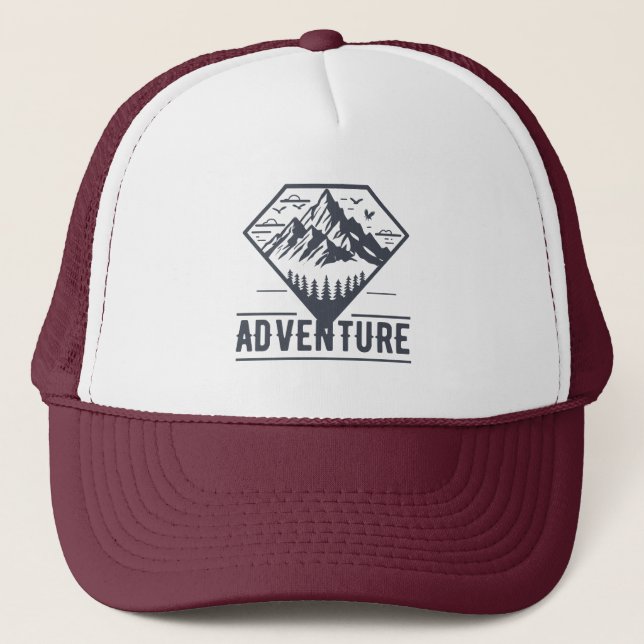 Modern Geometric Nature Mountains Adventure Trucker Hat (Front)