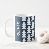 Modern geometric navy blue family Christmas tree