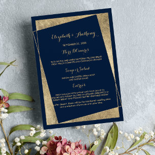 Modern geometric navy blue gold Wedding Menu