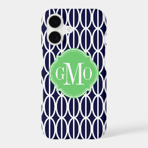 Modern Geometric Navy Blue White Pattern Monogram