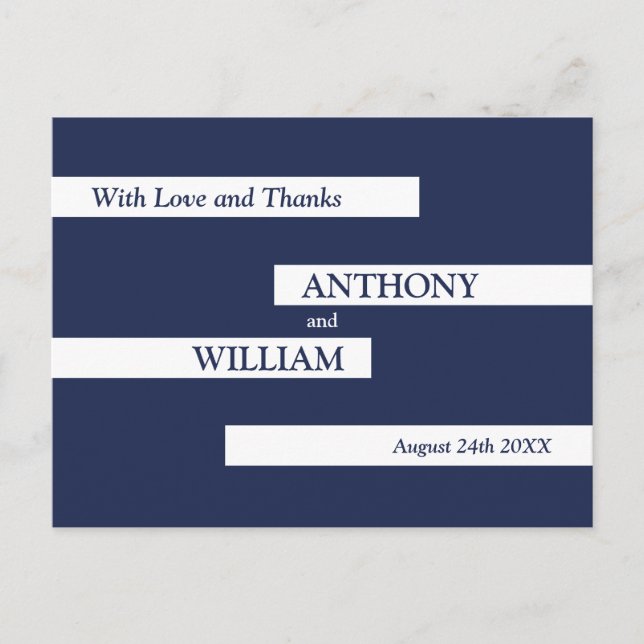 Modern Geometric Navy Blue White Wedding Thank You Postcard (Front)