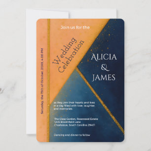 Modern Geometric Navy Coral Wedding Invitation