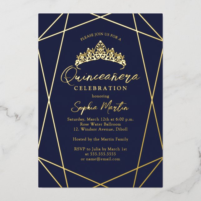 Modern Geometric Navy Gold Quinceanera (Front)