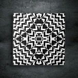Modern Geometric Op Art Black and White Pattern Tile<br><div class="desc">This ceramic tile features a captivating geometric design that is both modern and timeless. Its design is chraacterised by an intricate black and white pattern. At the centre of the tile is a star-like figure, which is surrounded by multiple layers of geometric shapes including diamonds, triangles, and squares. The pattern...</div>