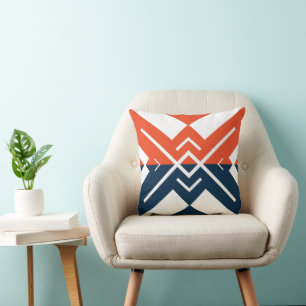 Modern geometric orange navy blue colour block cushion