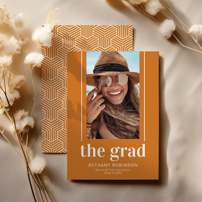 Modern Geometric Orange Photo Graduation Announcement (Creator Uploaded)