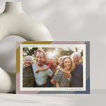 Modern Geometric Pastel Hanukkah Family Photo Holiday Card<br><div class="desc">Celebrate Hanukkah with this stylish family photo card framed in soft pastel colour blocks of mauve,  gold,  and slate. The clean layout includes your custom greeting and family name beneath the photo,  in a modern sans-serif font. A fresh,  elegant way to send warm wishes during the season of light.</div>