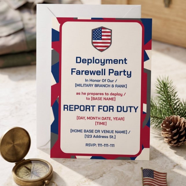 Modern Geometric Patriotic Military Deployment Invitation (Deployment Farewell Party Invitation | Military Send Off Editable Invite)