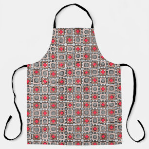 modern geometric pattern art deco grey red, beige apron