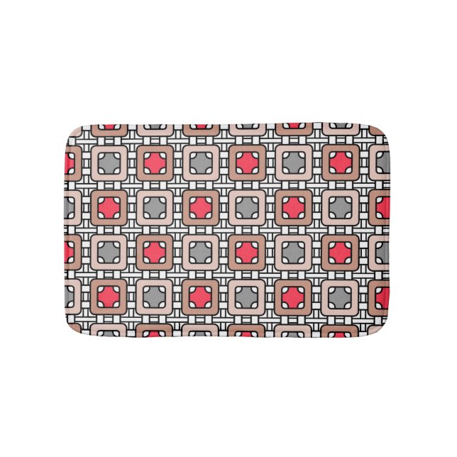 modern geometric pattern art deco grey red, beige  bath mat (Front)