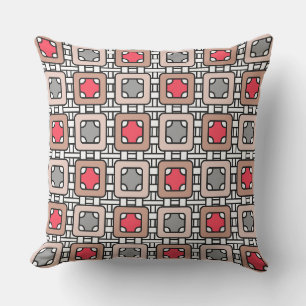 modern geometric pattern art deco grey red, beige cushion