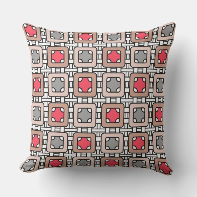 modern geometric pattern art deco grey red, beige  cushion (Front)