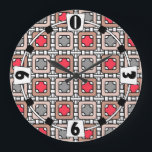 modern geometric pattern art deco grey red, beige  large clock<br><div class="desc">modern geometric pattern art deco grey red,  beige 
modern ,  deco ,  art ,  geometry ,  retro ,  decor ,  geometric , pattern , art deco ,  grey ,  red ,  beige ,  retro ,  sixties ,  fashionable</div>