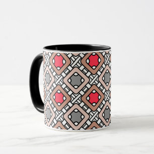 modern geometric pattern art deco grey red, beige mug